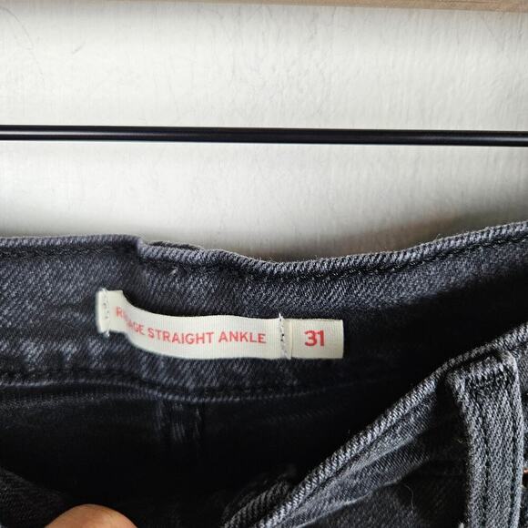 Levi's Ribcage Stright Ankle Jeans 31 Washed Black Button Fly High Rise - Picture 5 of 8